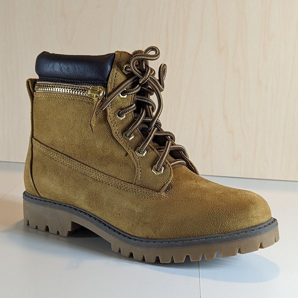 Soda Women Premium Durable Combat Work Boots w/ Zipper - Blonde - Size 8.5